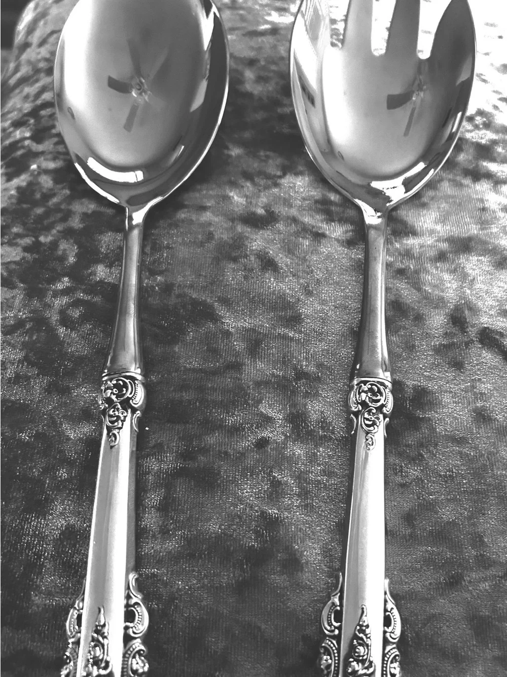 WALLACE Sterling Silver GRANDE BAROQUE SALAD SERVING SET Fork Spoon